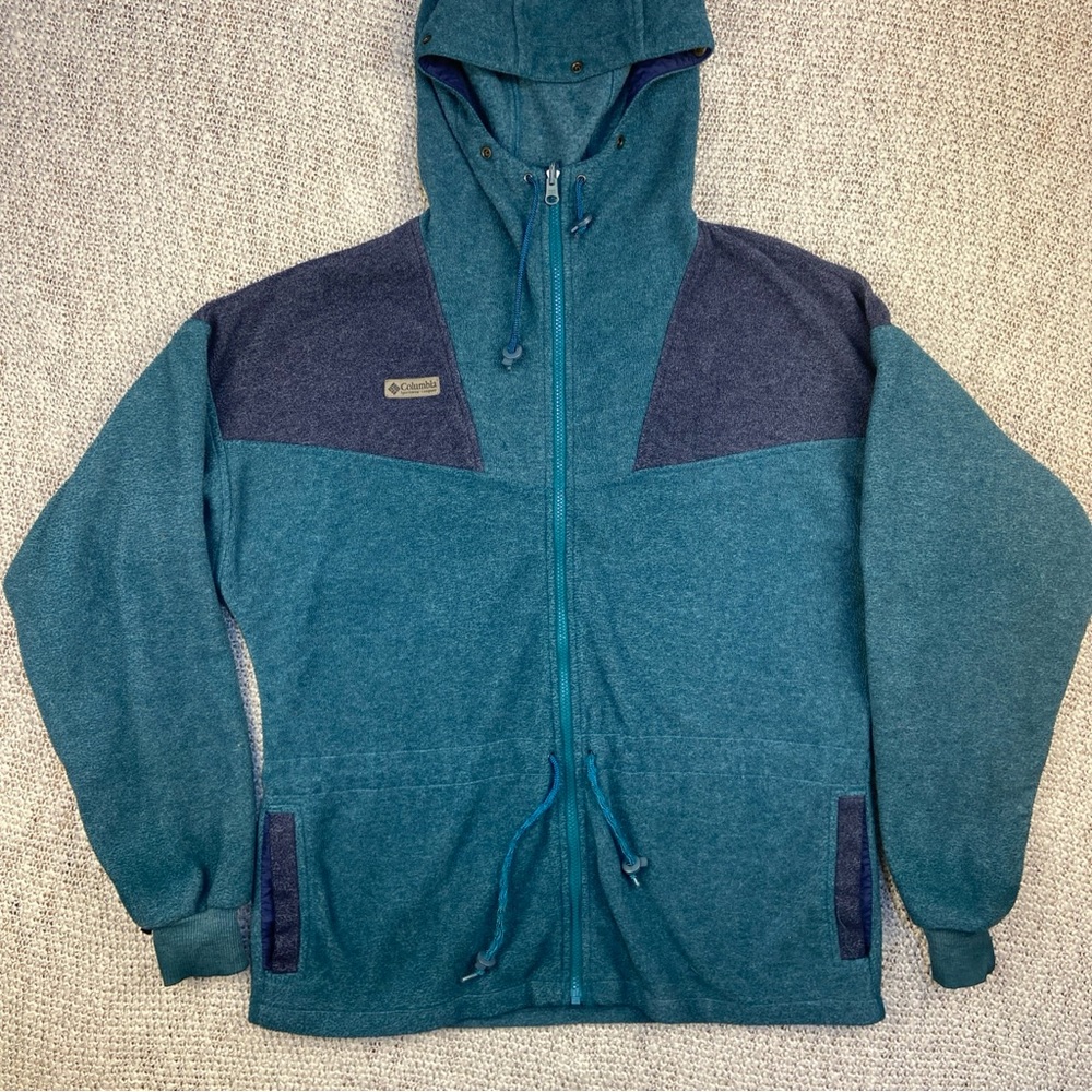 Vintage Columbia Fleece Jacket‎ Men Medium Hoodie Soft Green Hood Zip Winter